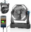 Camping Fan with LED Light, 20000mAh Rechargeable Battery Powered Outdoor Tent Fan with Light and Hook	