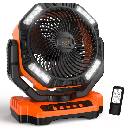 40000mAh Camping Fan, Rechargeable Battery Operated Auto-Oscillating Desk Fan with Remote, 4 Speeds & Adjustable Brightness & Color Temperature for Travel, Jobsite, Hurricane